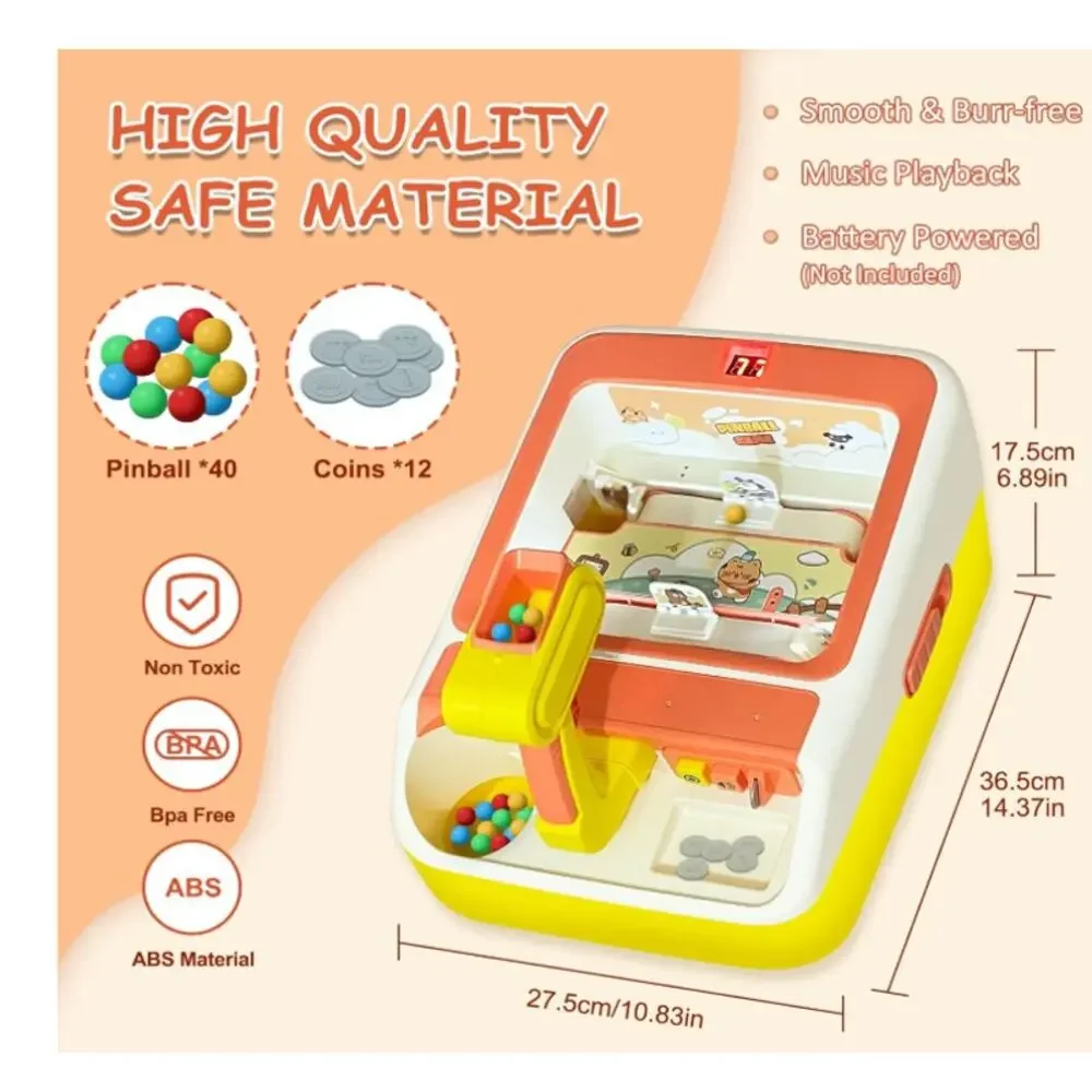 Pinball Machine for Kids, Interactive Electronic Toy40 Pinballs & 12 Coins